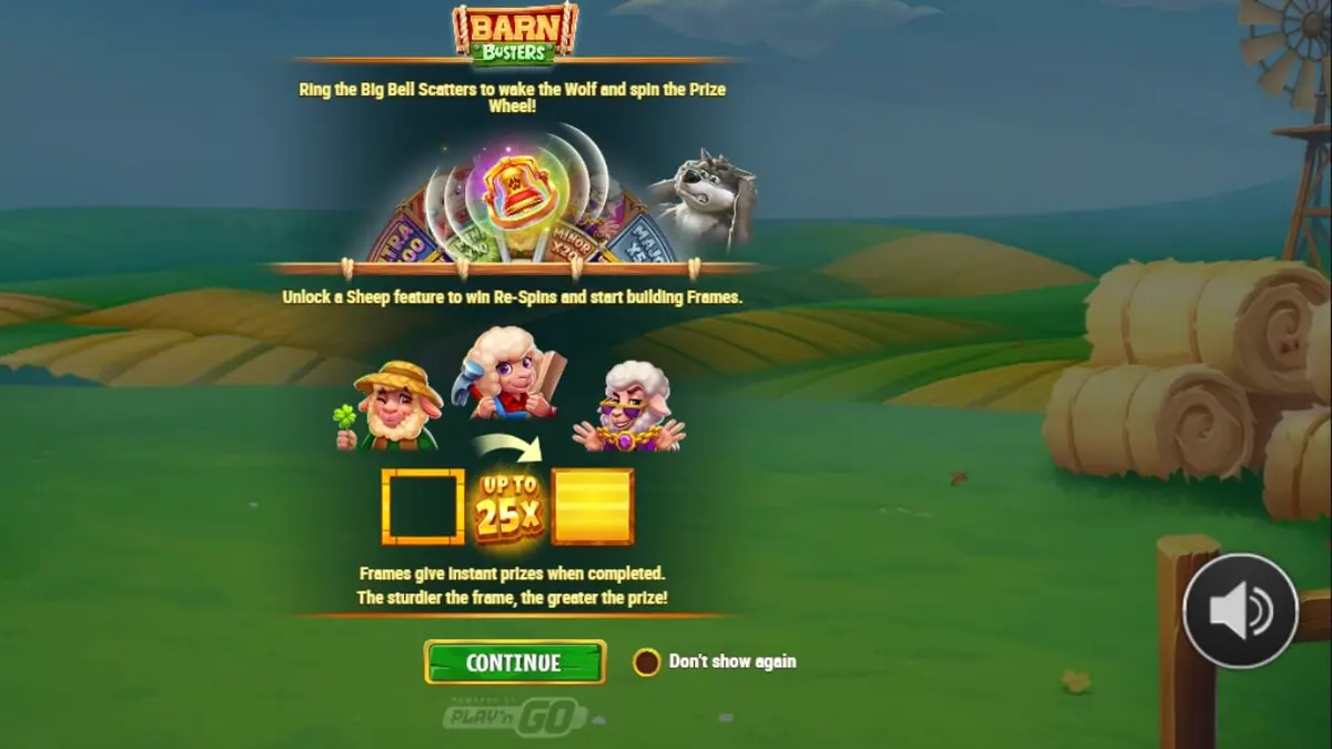 Tampilan visual slot Barn Busters dengan tema peternakan dan roda keberuntungan