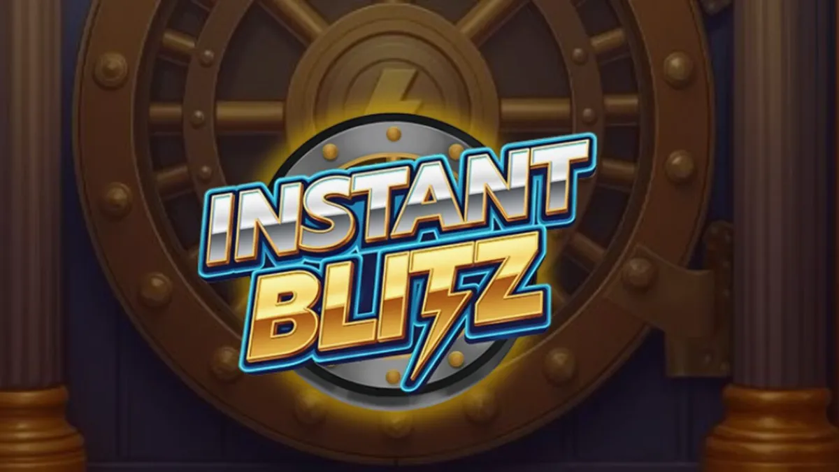 Tampilan visual slot Instant Blitz dengan tema brankas neon futuristik