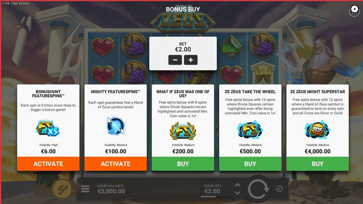 Tampilan visual slot Epic Ze Zeus dengan tema petir dan dewa Yunani
