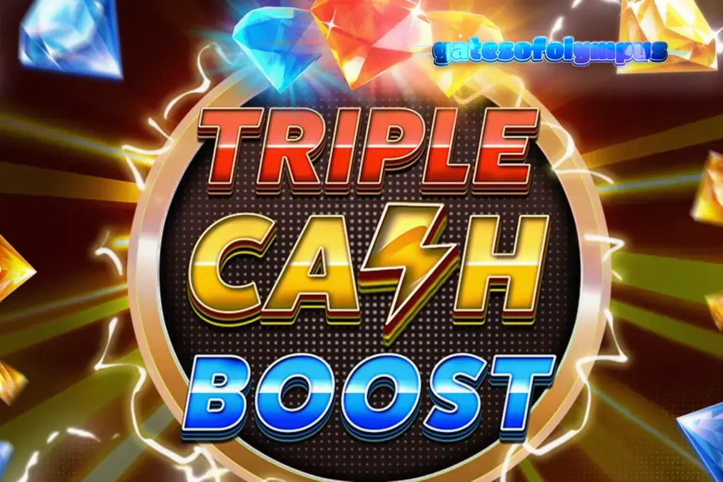 Tampilan visual slot Triple Cash Boost dengan elemen neon dan simbol buah futuristik
